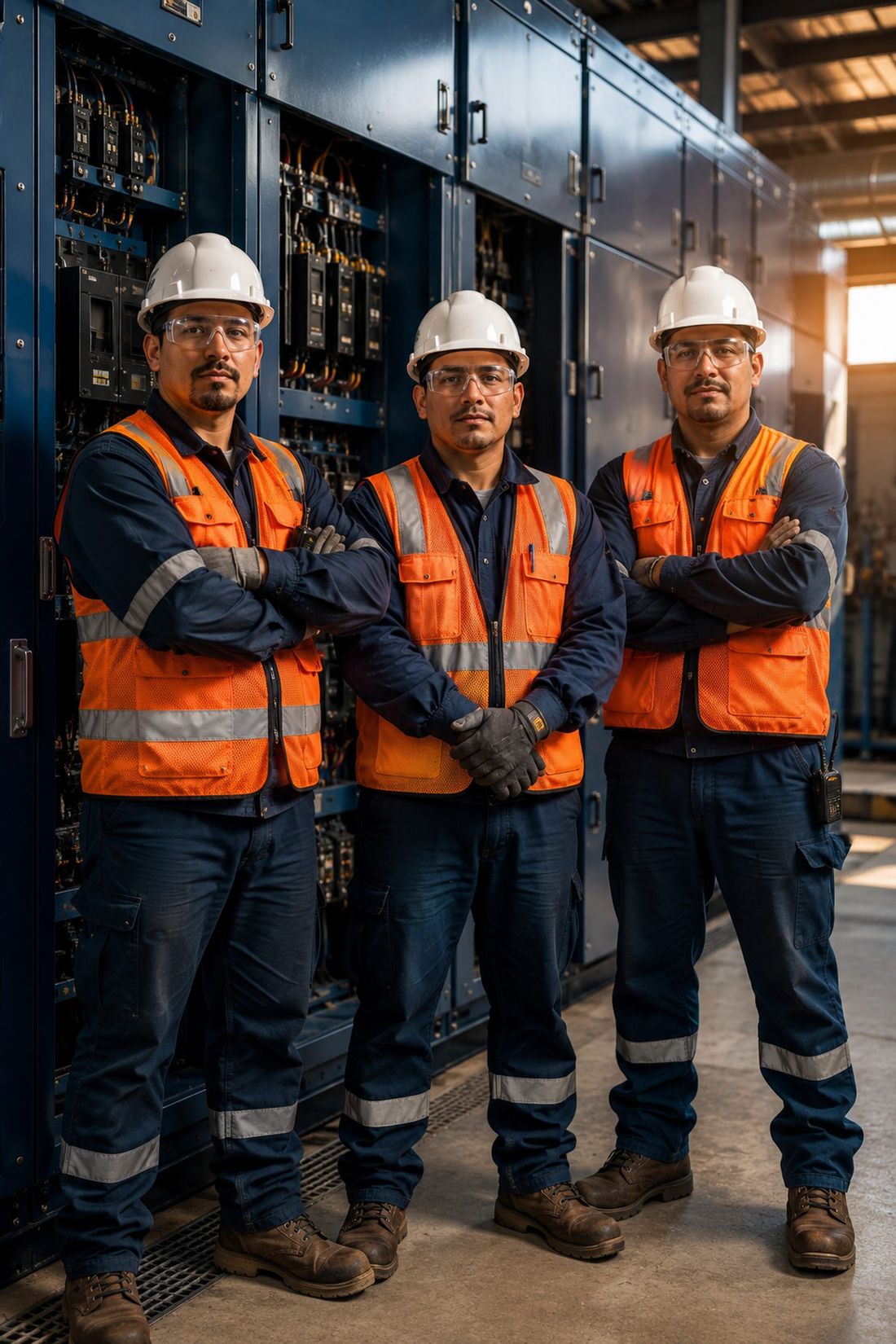Equipo técnico de IEMSA frente a tableros eléctricos industriales
