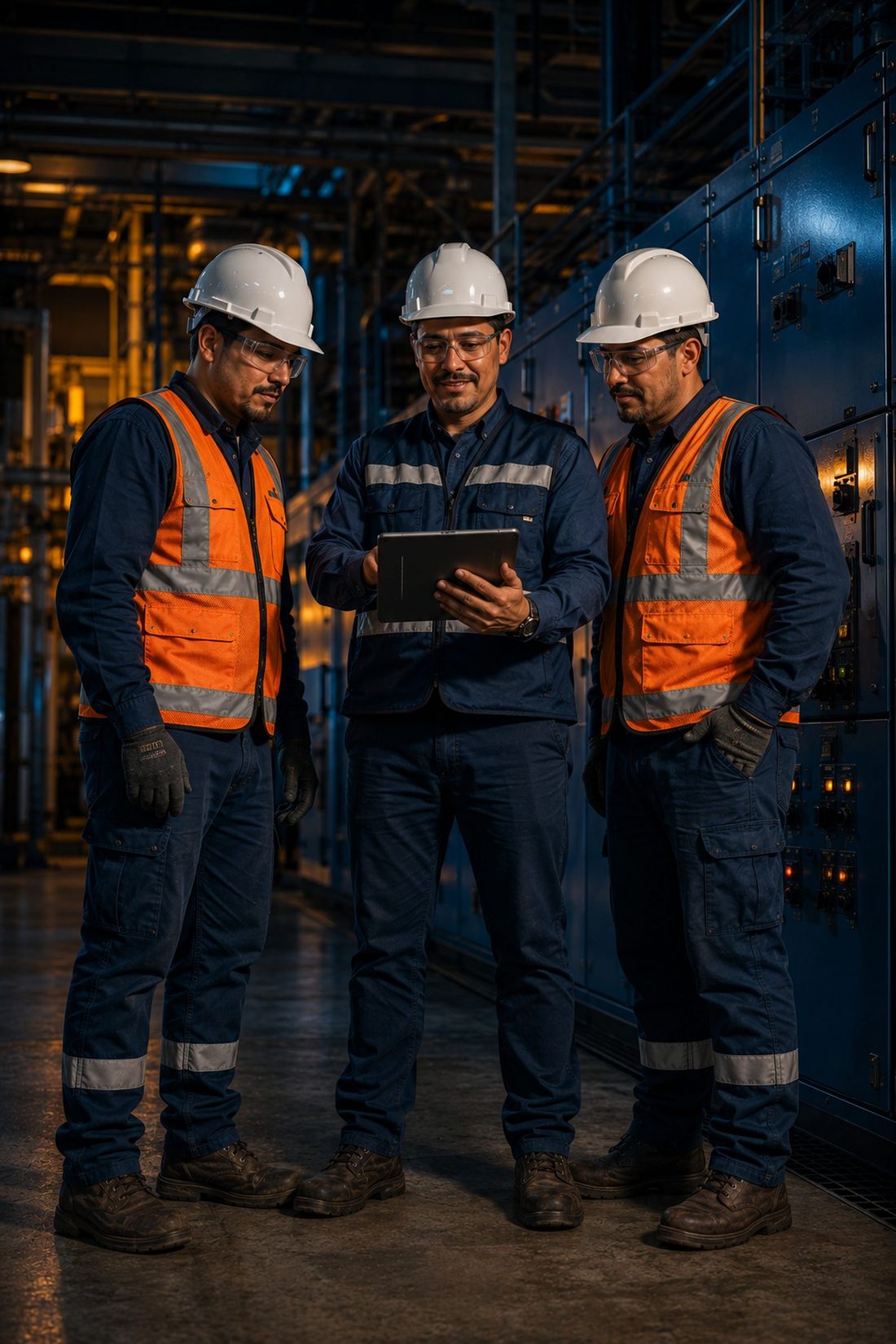 Supervisión técnica de IEMSA revisando el plan de trabajo en planta
